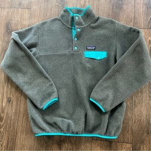 Patagonia Synchilla snap T gray teal blue pullover fleece jacket medium